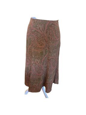 Judith Hart Woman 16W Pink Green Paisley Flare Midi Skirt Lined Boho Career